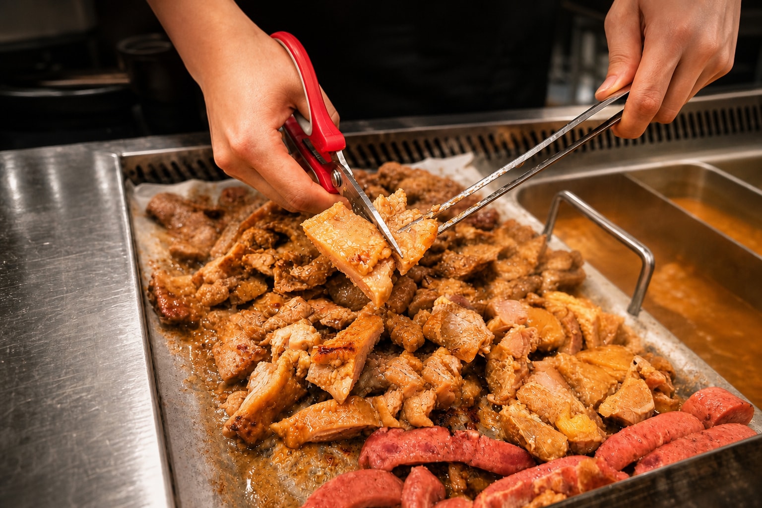 Korean BBQ grill with meats cooking at the table